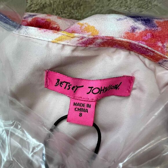 Betsey Johnson pink dress floral side ruched long sleeve size 8 soft girl barbie - Picture 3 of 16